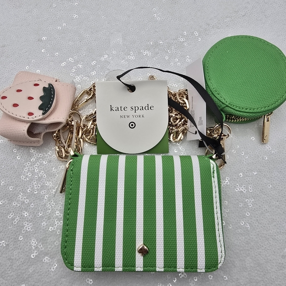 Kate Spade x Target Limited Edition Stripe Mini Crossbody Bag Green & White - Picture 2 of 13